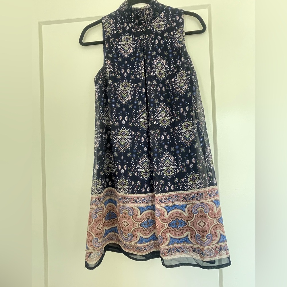 Speechless Navy and Pink Patterned Dress